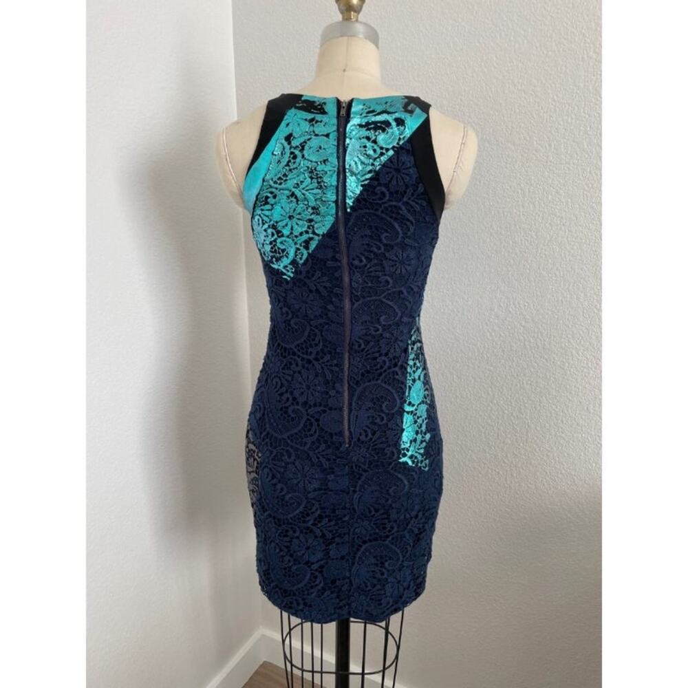 Cynthia Rowley | Navy Lace Dress With Foil Overlay size 2 - Picture 3 of 5